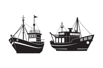 Fishing Boat silhouette vector illustration, Fishing Boat silhouette vector 