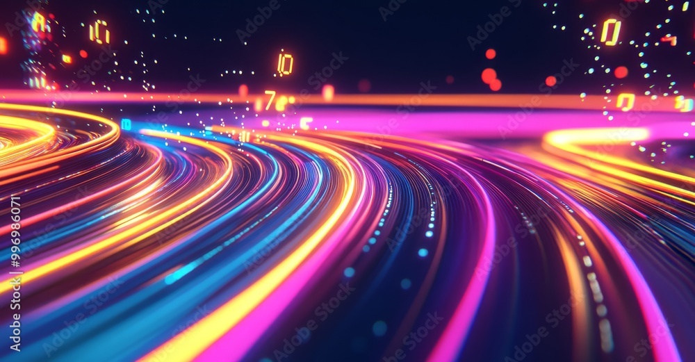 Poster streaming data. data funnel technology. futuristic wave. neon stream. data stream image in 3d. cyber
