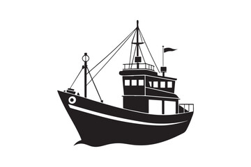 Fishing Boat silhouette vector illustration, Fishing Boat silhouette vector 