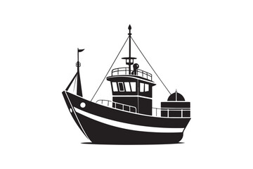 Fishing Boat silhouette vector illustration, Fishing Boat silhouette vector 