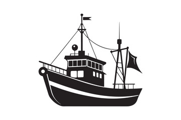 Fishing Boat silhouette vector illustration, Fishing Boat silhouette vector 