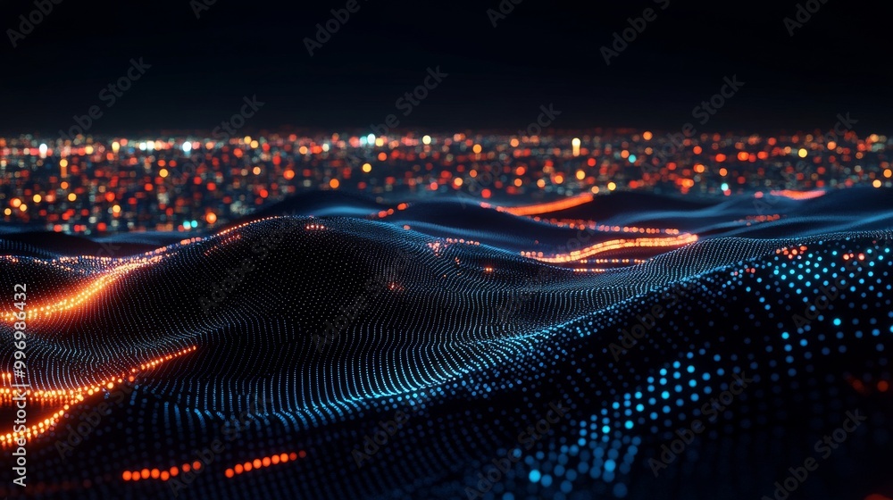 Poster cyber big data flow. blockchain data fields. network line connect stream. concepts of stock, compute