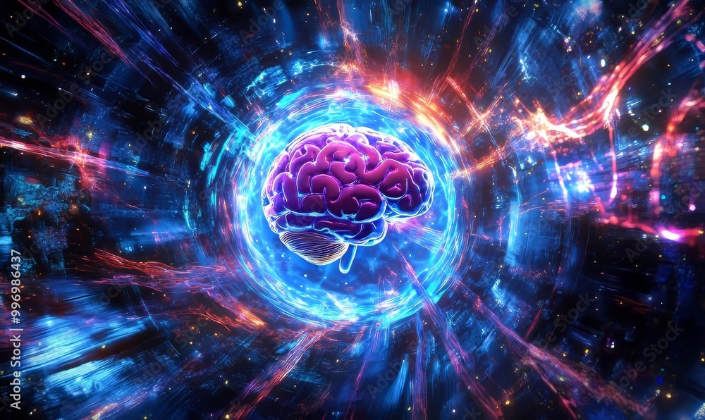 Poster digital cyberspace with abstract neural network. electrical impulse. stock data analysts. quantum cp