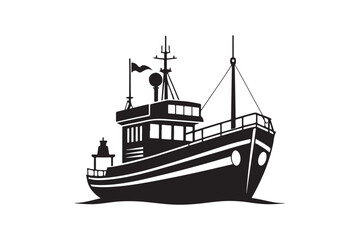 Fishing Boat silhouette vector illustration, Fishing Boat silhouette vector 