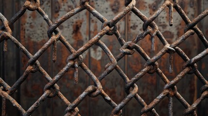 Fototapeta premium Industrial chain link fence adorned with dangling chain details