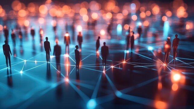 Image of a group of people and the concept of communication network. social media. human resources. AI Generated