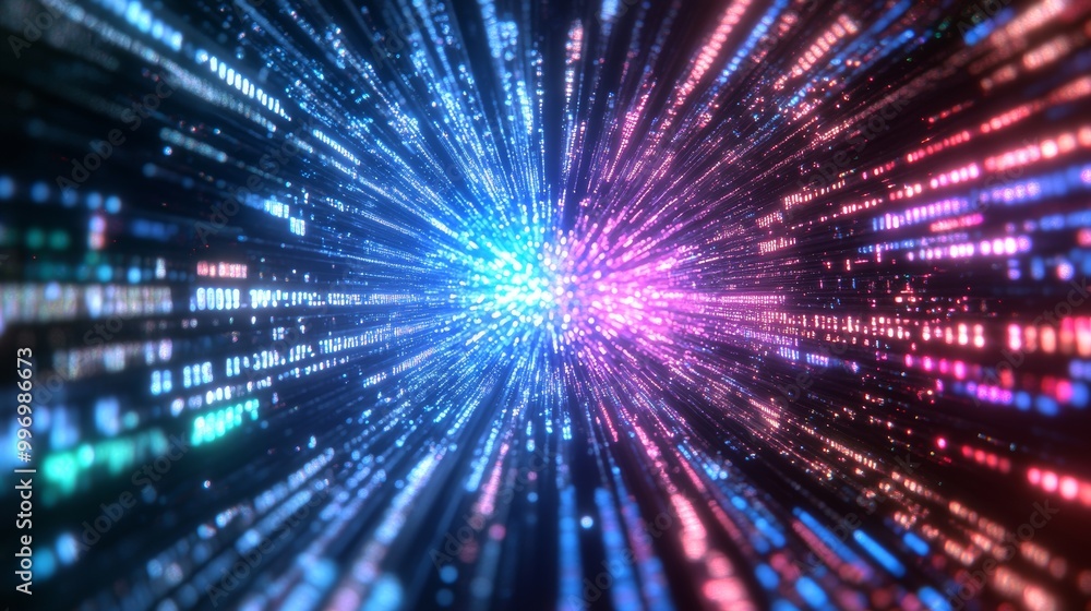 Poster streaming internet technology illustrated in 3d. abstract data gateway. protected information flow. 