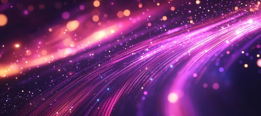 Fototapeta premium Twisted lines with dots of light. Neuro impulse in cyber stream. Abstract nanofiber 3D illustration