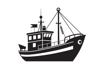 Fishing Boat silhouette vector illustration, Fishing Boat silhouette vector 