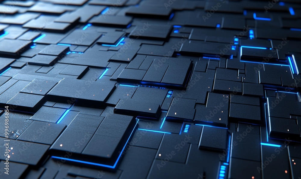 Poster 3d representation of digital streams in a future motherboard. nanotechnology in processors and compu
