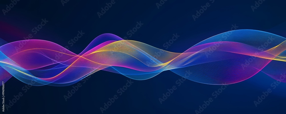 Poster cyberspace neural network. digital flow of information impulses. sound waves and emotions of neon li