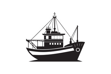 Fishing Boat silhouette vector illustration, Fishing Boat silhouette vector 