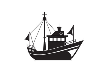 Fishing Boat silhouette vector illustration, Fishing Boat silhouette vector 