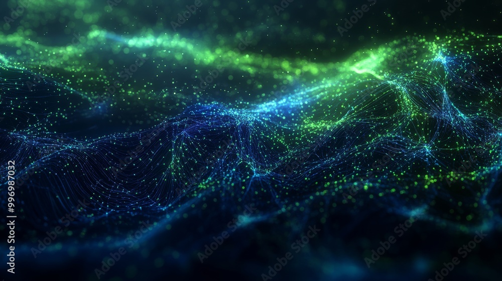 Poster the cyber network, the data flow, open source. high-tech particles in 3d.