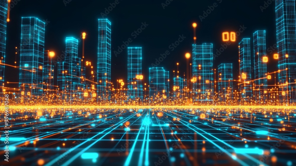 Poster 3d illustrations of hi-tech business ideas based on big data cyberstreams and neural networks