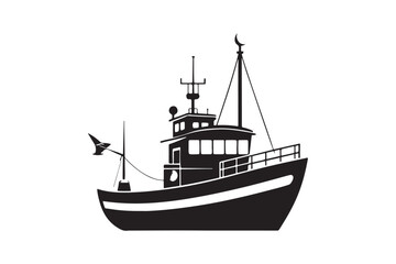 Fishing Boat silhouette vector illustration, Fishing Boat silhouette vector 