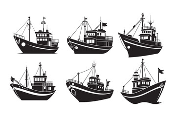 Obraz premium Fishing Boat silhouette vector illustration, Fishing Boat silhouette vector 