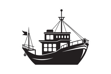 Fishing Boat silhouette vector illustration, Fishing Boat silhouette vector 