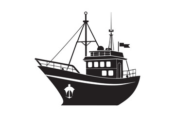 Fishing Boat silhouette vector illustration, Fishing Boat silhouette vector 