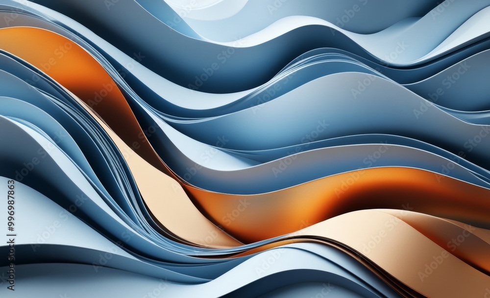 Poster three-dimensional illustration of abstract shapes of high technology on a background with streams of