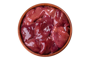 Fresh raw chicken or beef liver with salt, spices and herbs