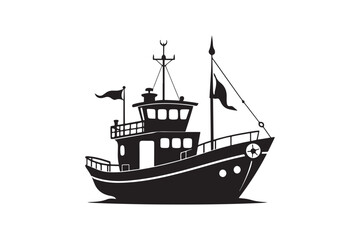 Fishing Boat silhouette vector illustration, Fishing Boat silhouette vector 