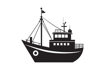 Fishing Boat silhouette vector illustration, Fishing Boat silhouette vector 