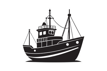 Fishing Boat silhouette vector illustration, Fishing Boat silhouette vector 