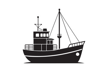 Fototapeta premium Fishing Boat silhouette vector illustration, Fishing Boat silhouette vector 
