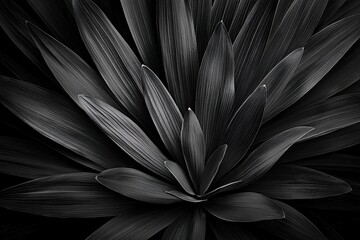 Monochrome close-up of abstract plant leaves with fine details and texture, minimalist black and white design, Ai Generation