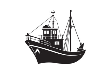 Fishing Boat silhouette vector illustration, Fishing Boat silhouette vector 