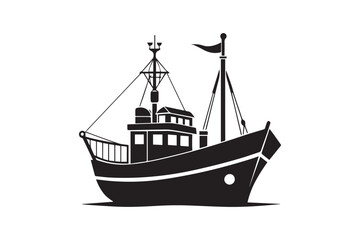 Fishing Boat silhouette vector illustration, Fishing Boat silhouette vector 