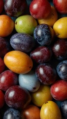 Plums arranged in a pastel pattern.