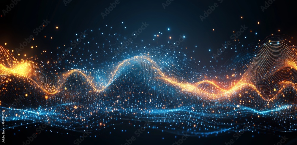 Poster an abstract 3d illustration of a data funnel. technology neural network background concept. wave, do