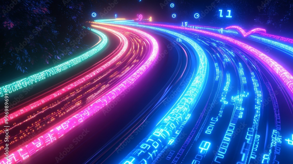 Poster science fiction cyber futuristic 3d illustration. abstract data gateway. protected data flow. big da