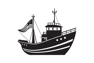 Fishing Boat silhouette vector illustration, Fishing Boat silhouette vector 