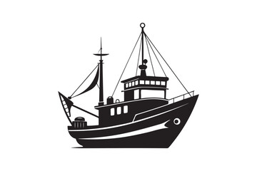 Fishing Boat silhouette vector illustration, Fishing Boat silhouette vector 