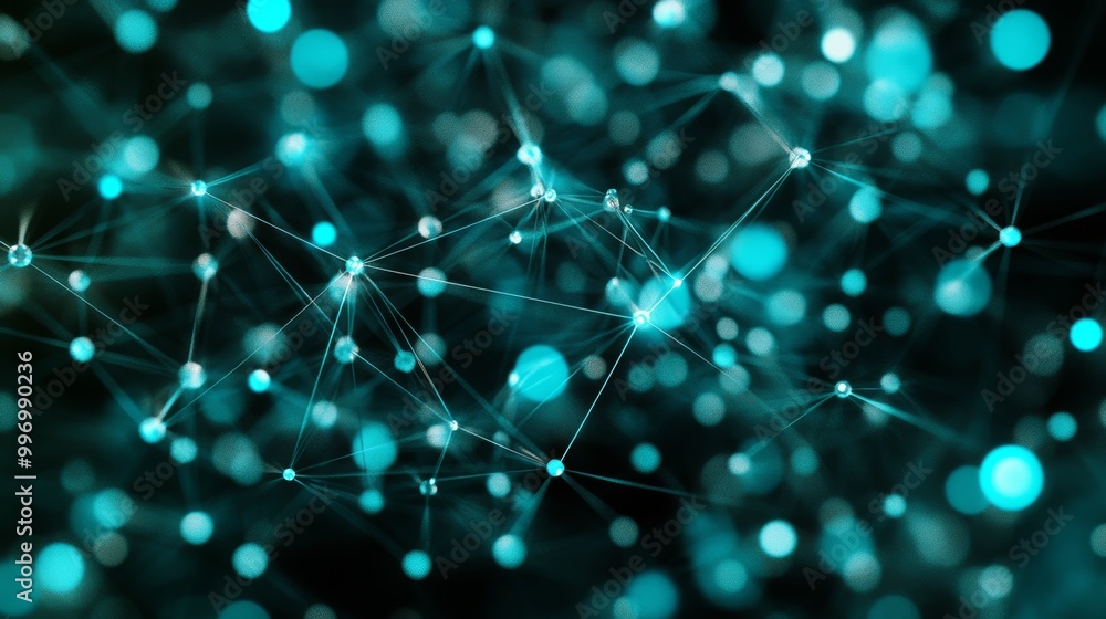 Poster network, data flow, open source. particles of digital hi-tech in 3d