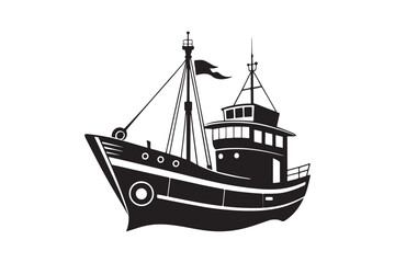 Fishing Boat silhouette vector illustration, Fishing Boat silhouette vector 