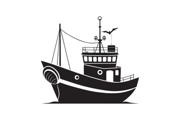 Fishing Boat silhouette vector illustration, Fishing Boat silhouette vector 
