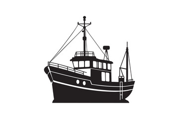 Fishing Boat silhouette vector illustration, Fishing Boat silhouette vector 
