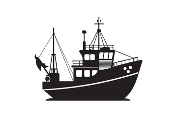 Fishing Boat silhouette vector illustration, Fishing Boat silhouette vector 