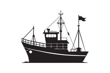 Fishing Boat silhouette vector illustration, Fishing Boat silhouette vector 