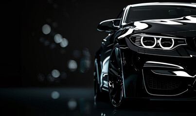 Close-Up of Luxury Black Car with Glossy Reflection