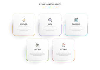 5 clean infographic design shaped elements template, symbolizing the five stages of business strategy and progression. Progress bar or timeline. Vector for presentation, web site or app.