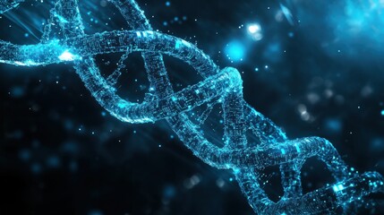 Abstract dark and blue digital background. Big data digital code, Data Communication and Transfer of DNA Biology. Futuristic information technology concept.