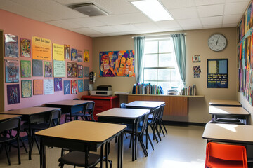 Vibrant Classroom Decorated with Educational Posters and Inspiring Artwork, Fostering a Love for Learning