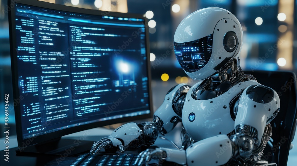 Poster ai chatbots working and chatting in computer, generative ai