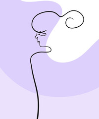 Woman face One Line Art Drawing Illustration