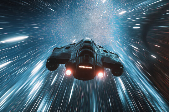 Exhilarating Spacecraft Entering Hyperspace, Stars Stretching into Infinite Streaks of Light